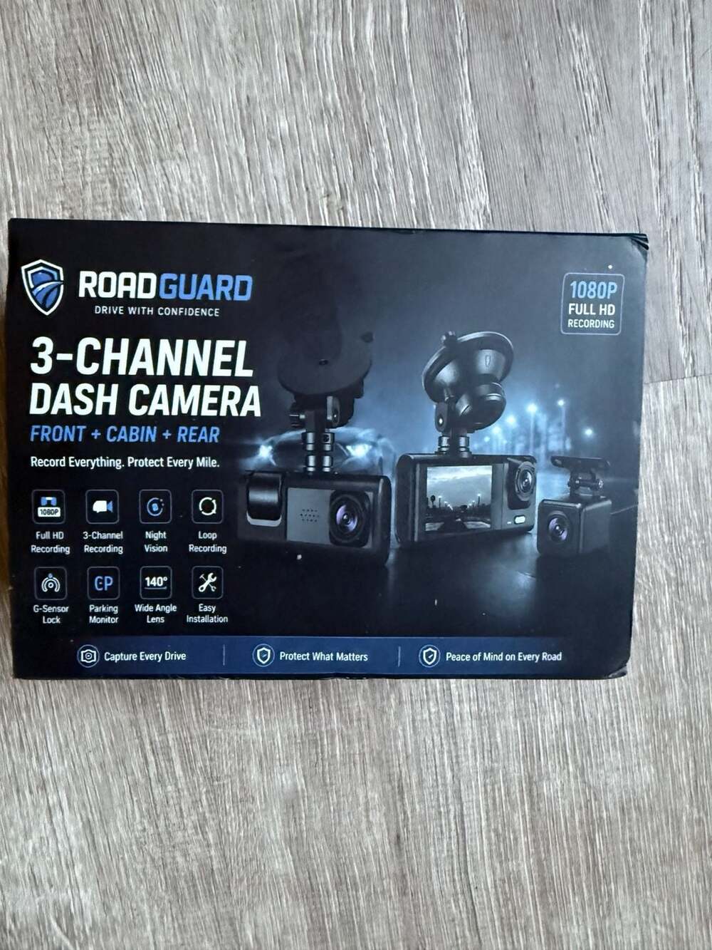RoadGuard 3-Channel Dash Camera Front + Cabin + Rear 1080P Full HD Recording